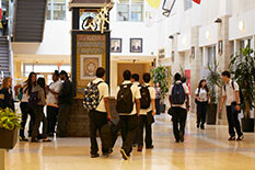 Picture of a group of people walking through a mall