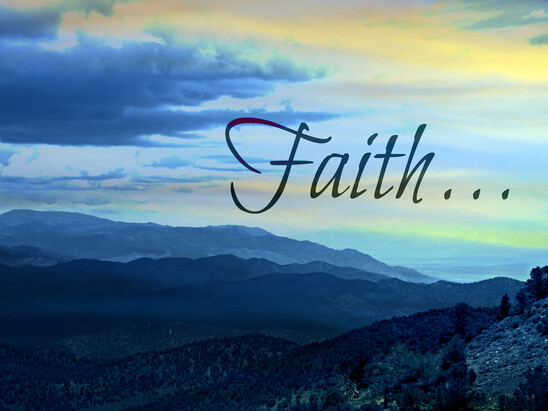A mountain range with the word "Faith" written on the right